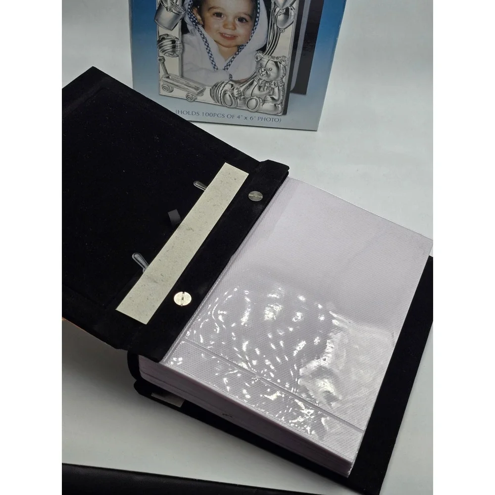 Vtg Godinger Silver Plated Baby Photo Album Teddy Bear Moon Stars Holds 100 4x6